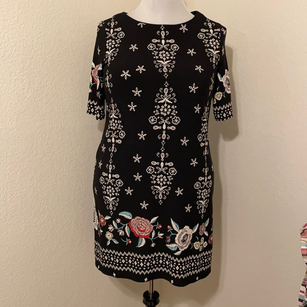 R&K Women’s Patterned Shift Dress-Black-Size 18